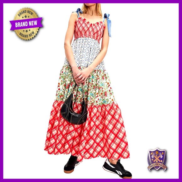 Floral Boho Sundress Smocked Tiered Maxi Dress with Pockets Flowy Summer